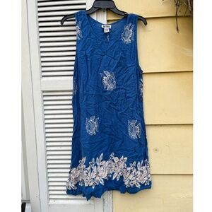 90s boho blue and white tank top dress, buttons on side